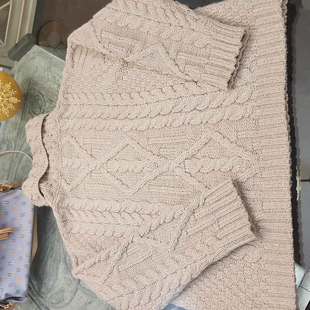 Inis Crafts Traditional Cable Knit Turtle Neck Fisherman Merino Wool Sweater L - Picture 8 of 9